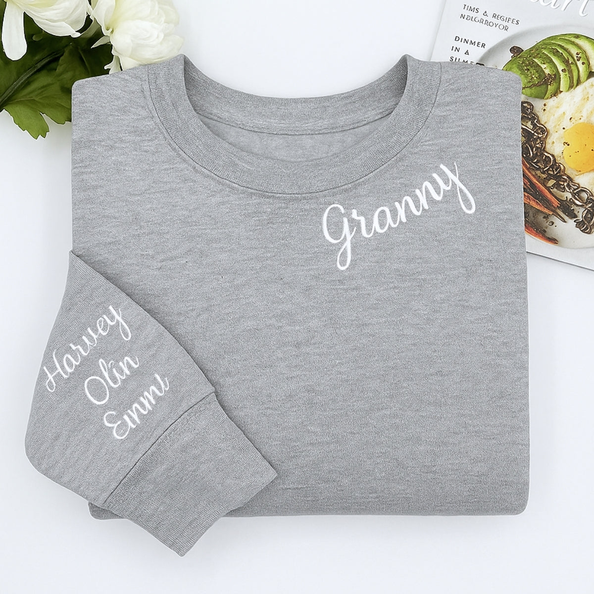 Custom Granny Hoodies - Personalized Grandchildren Names Embroidered Sweatshirts - Grandma Gift