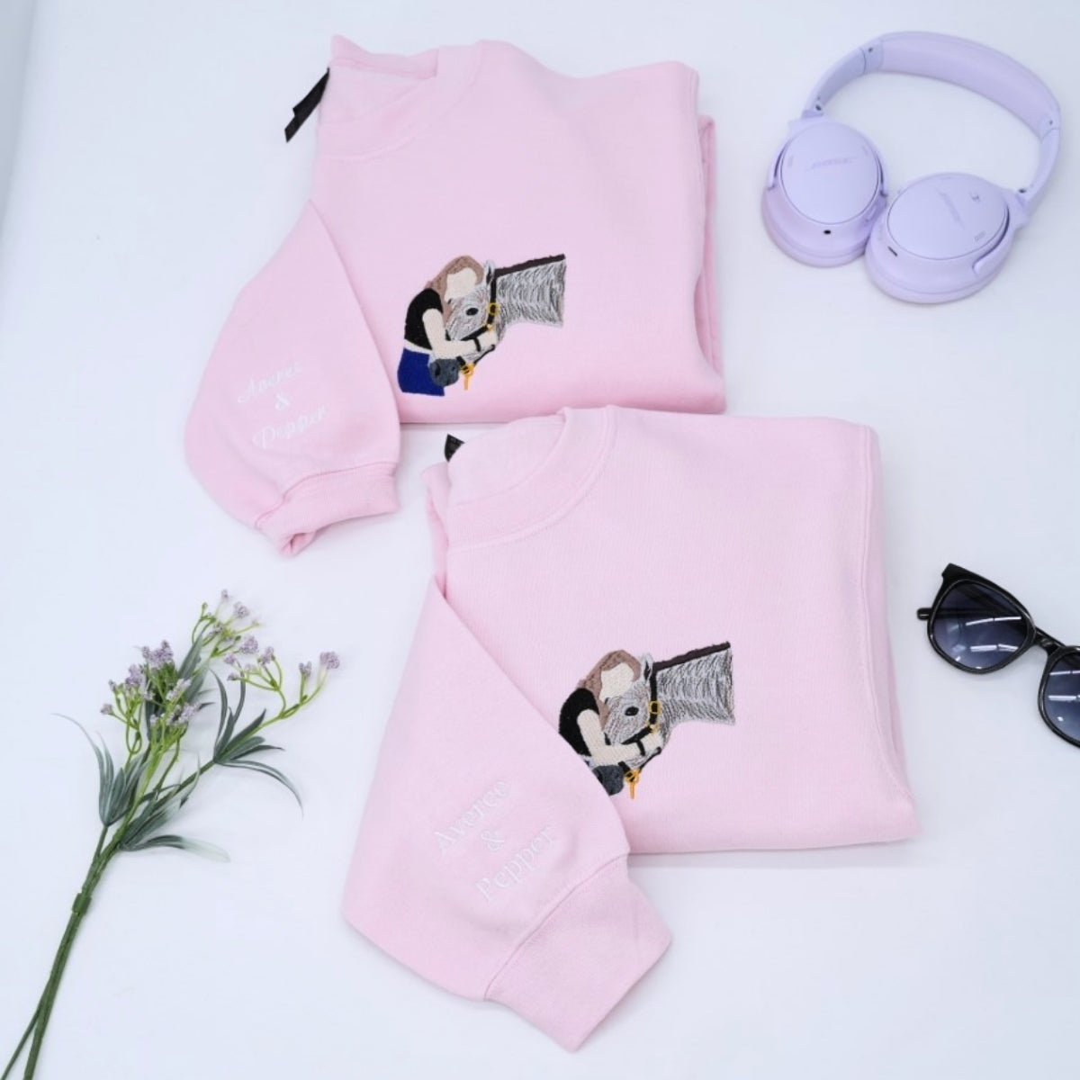 Individuell bestickte Engel- und Dämonenkatze-Kapuzenpullover für Paare