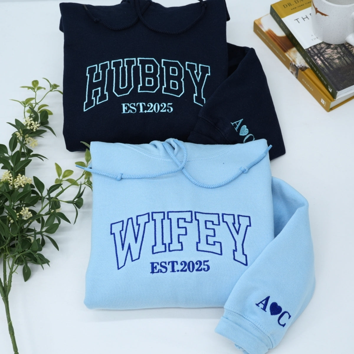 Custom Hubby Wifey Hoodies - Matching Embroidered Couples Sweatshirts - Perfect Anniversary Gift