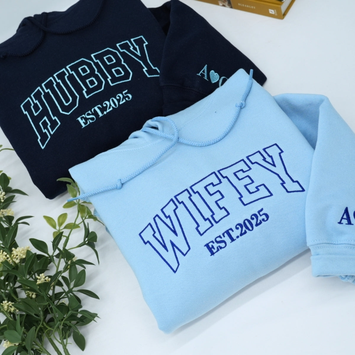 Custom Hubby Wifey Hoodies - Matching Embroidered Couples Sweatshirts - Perfect Anniversary Gift