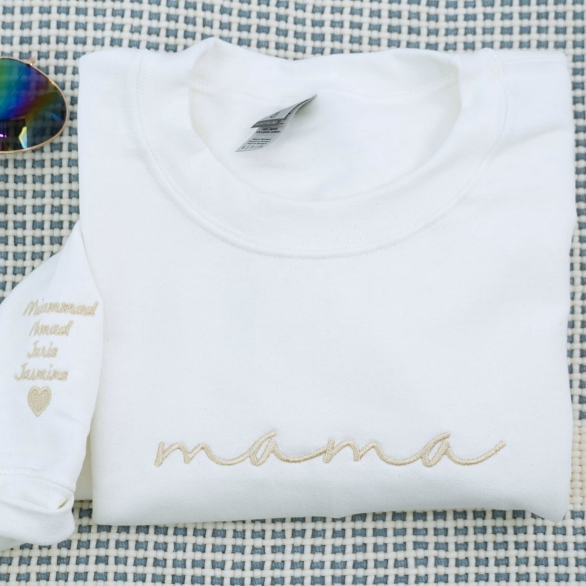 Custom Mama Sweatshirts - Blue Script Embroidered Hoodies with Kids Names - Perfect Multi Child Mother Gift