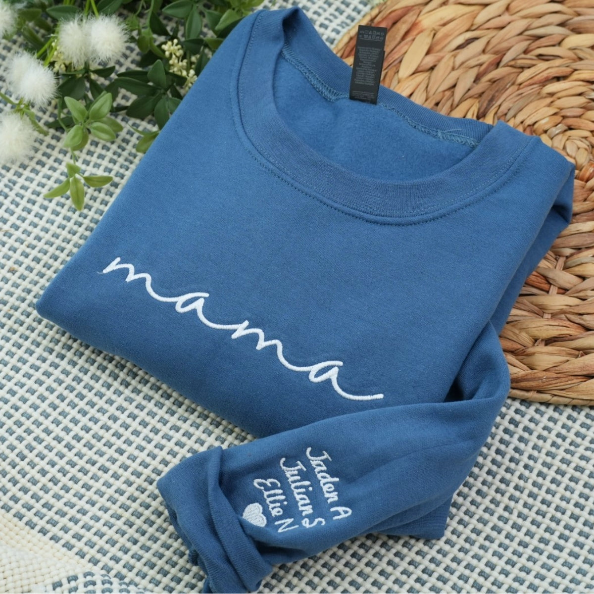 Custom Mama Sweatshirts - Blue Script Embroidered Hoodies with Kids Names - Perfect Multi Child Mother Gift