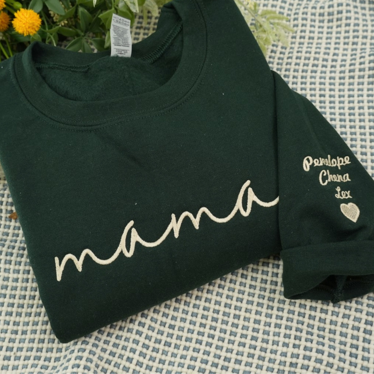Custom Mama Sweatshirts - Blue Script Embroidered Hoodies with Kids Names - Perfect Multi Child Mother Gift