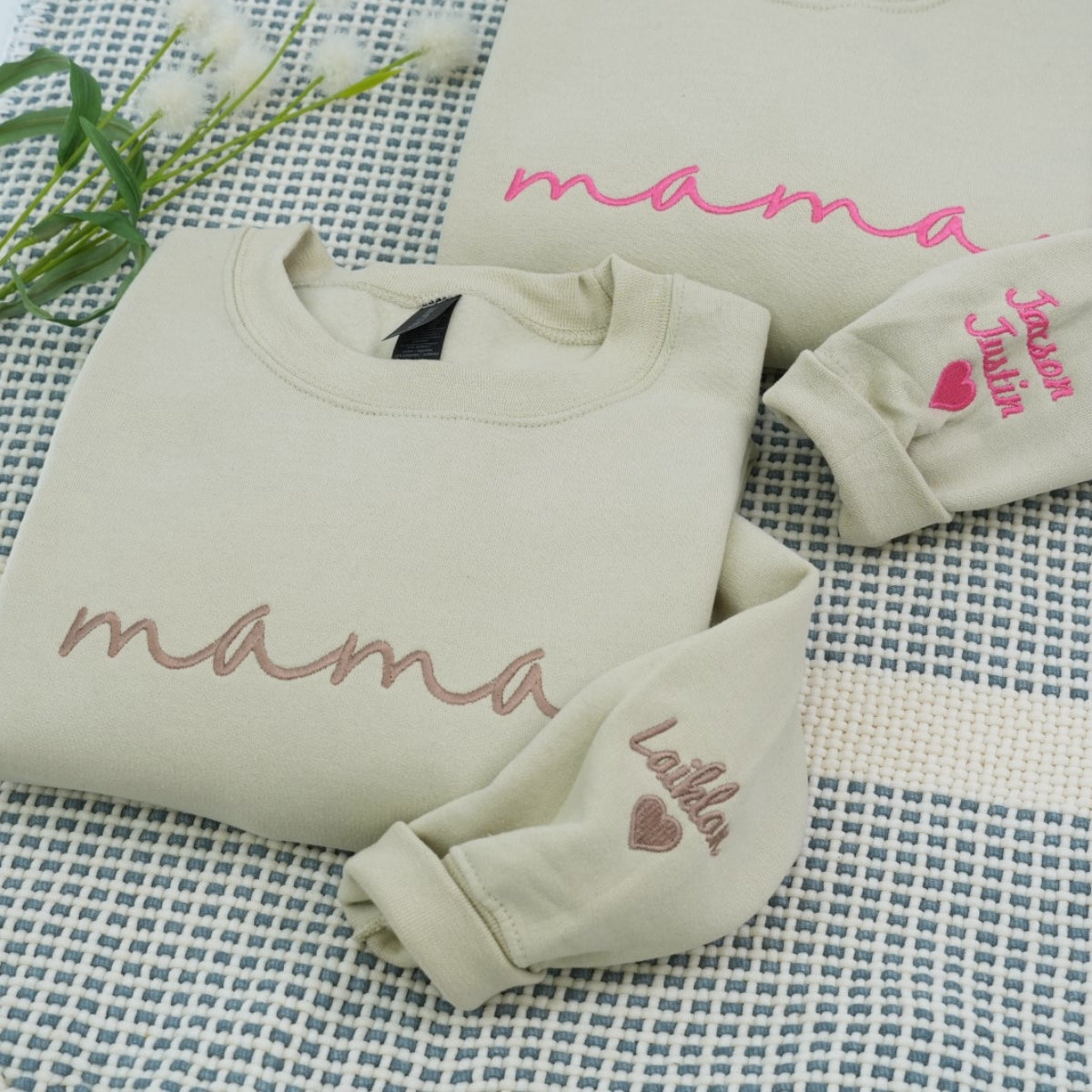 Custom Mama Sweatshirts - Blue Script Embroidered Hoodies with Kids Names - Perfect Multi Child Mother Gift