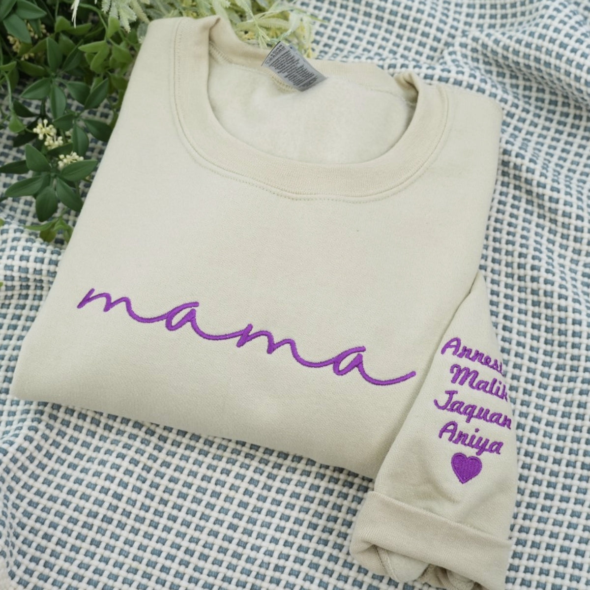 Custom Mama Sweatshirts - Purple Script Embroidered Hoodies with Kids Names - Perfect Multi Child Mother Gift