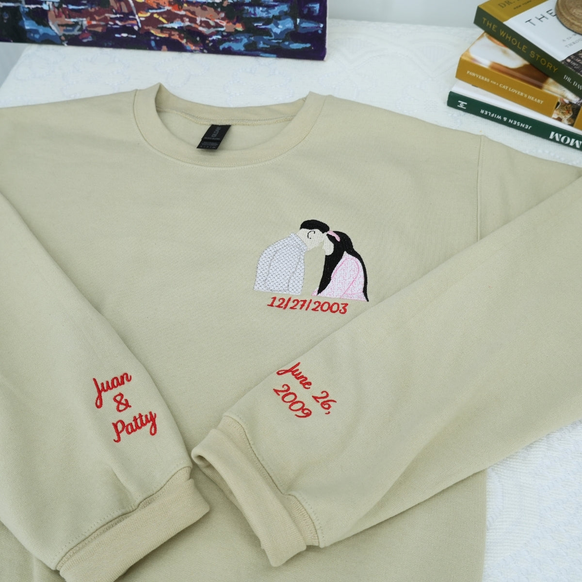 Individuell bestickte Engel- und Dämonenkatze-Kapuzenpullover für Paare