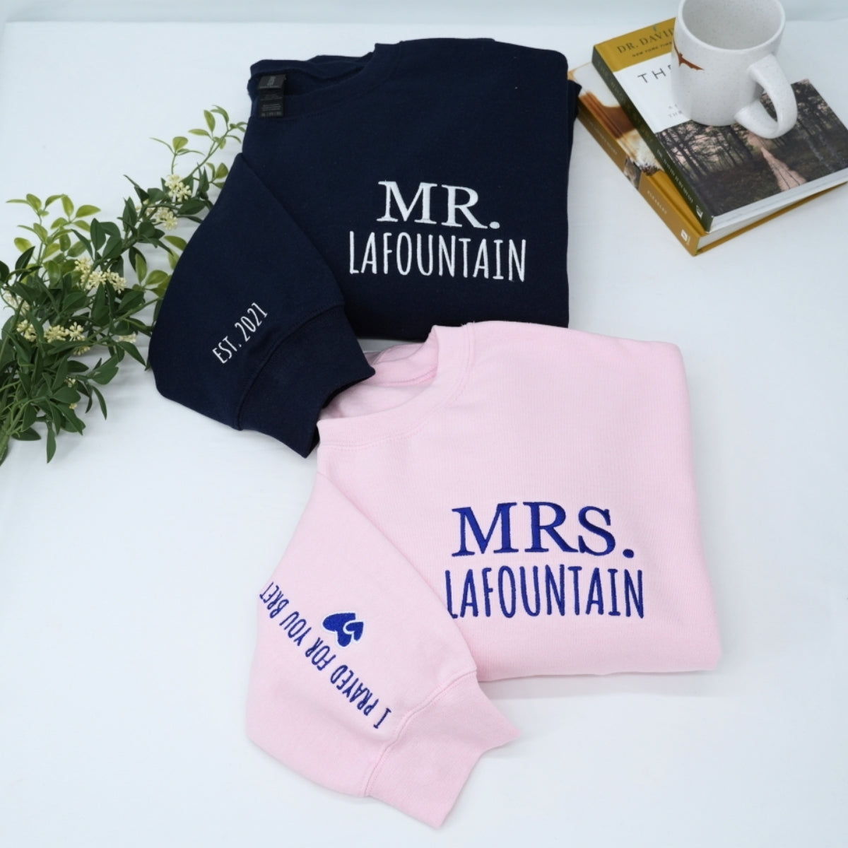 Custom Mr Mrs Sweatshirts - Personalized Last Name Embroidered - Perfect Couples Gift