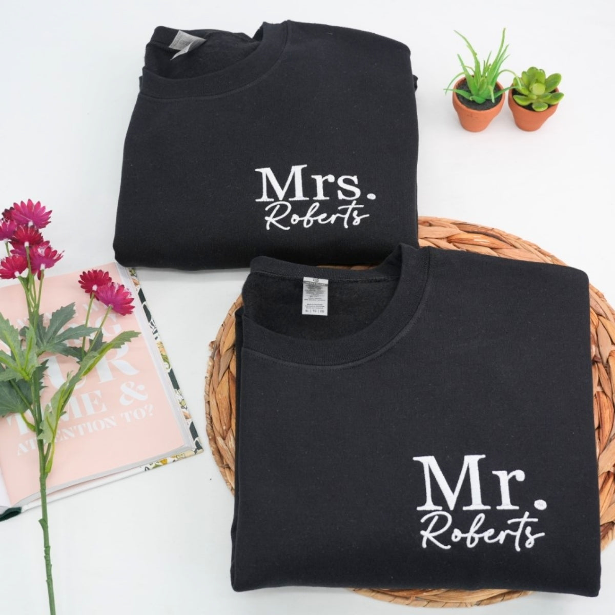 Custom Mr Mrs Wedding Sweatshirts - Personalized Last Name Couple Embroidered - Perfect Wedding Gift