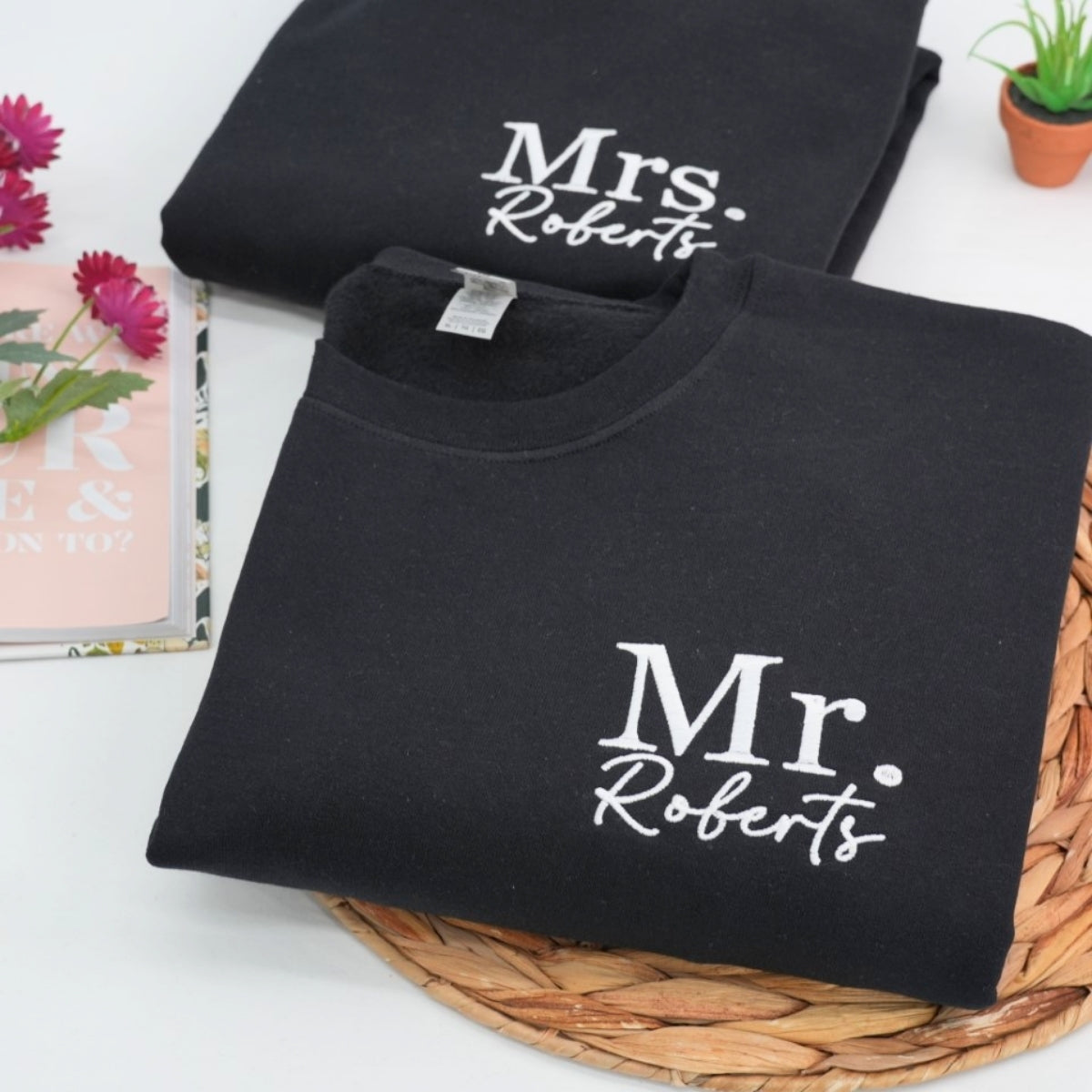 Custom Mr Mrs Wedding Sweatshirts - Personalized Last Name Couple Embroidered - Perfect Wedding Gift