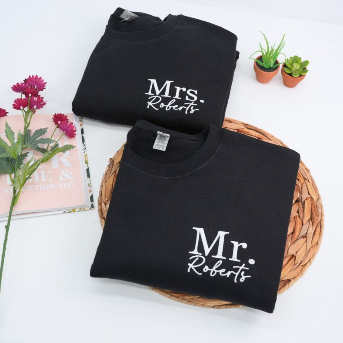 Custom Mr Mrs Wedding Sweatshirts - Personalized Last Name Couple Embroidered - Perfect Wedding Gift