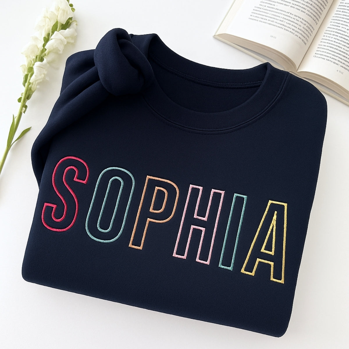 Custom Name Sweatshirt - Personalized Block Letter Embroidered Pullover - Perfect Birthday Gift for Girls