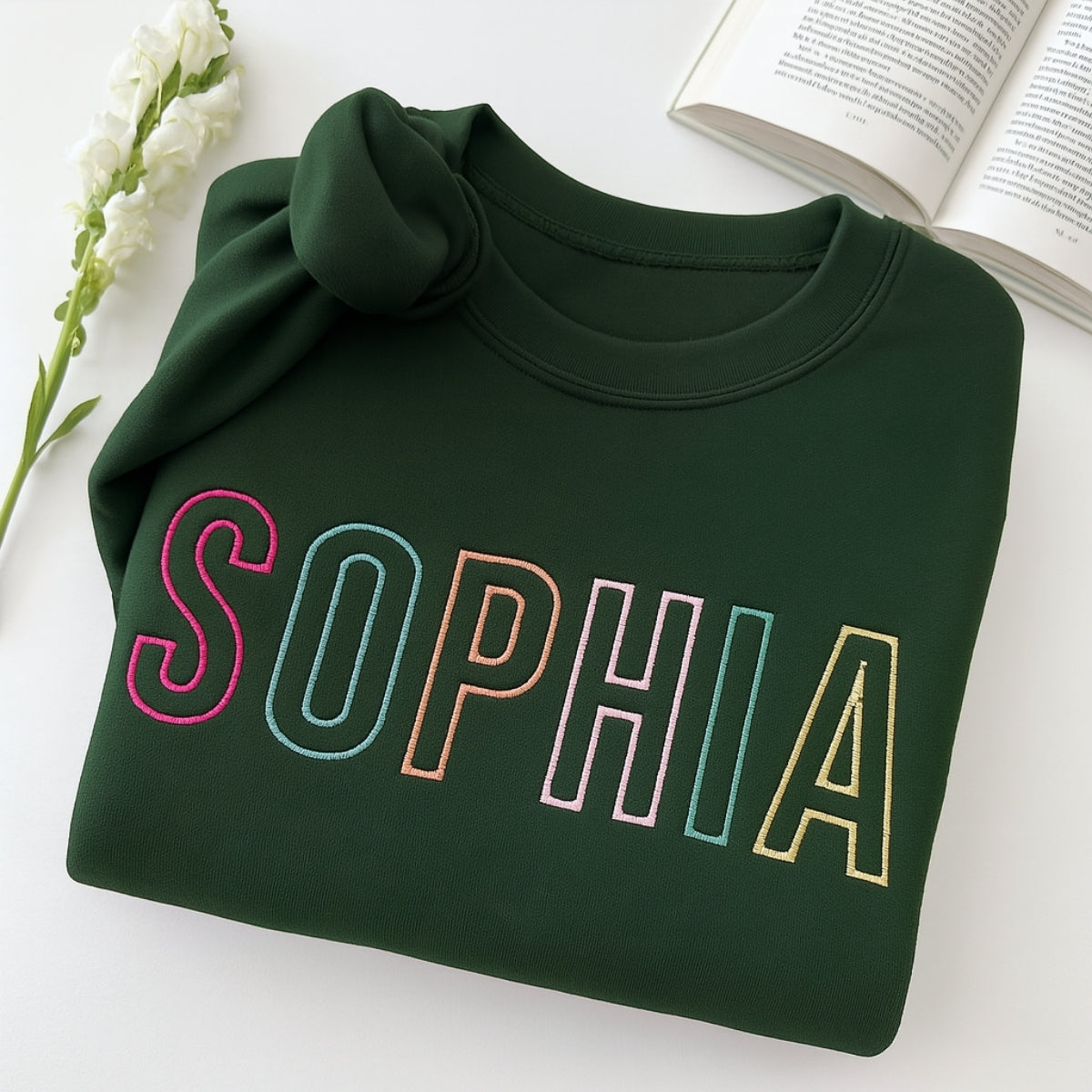 Custom Name Sweatshirt - Personalized Block Letter Embroidered Pullover - Perfect Birthday Gift for Girls