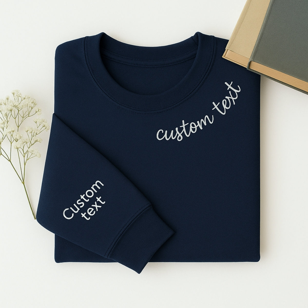 Custom Neckline Text Sweatshirt - Personalized Script Embroidered Pullover - Elegant Name Gift