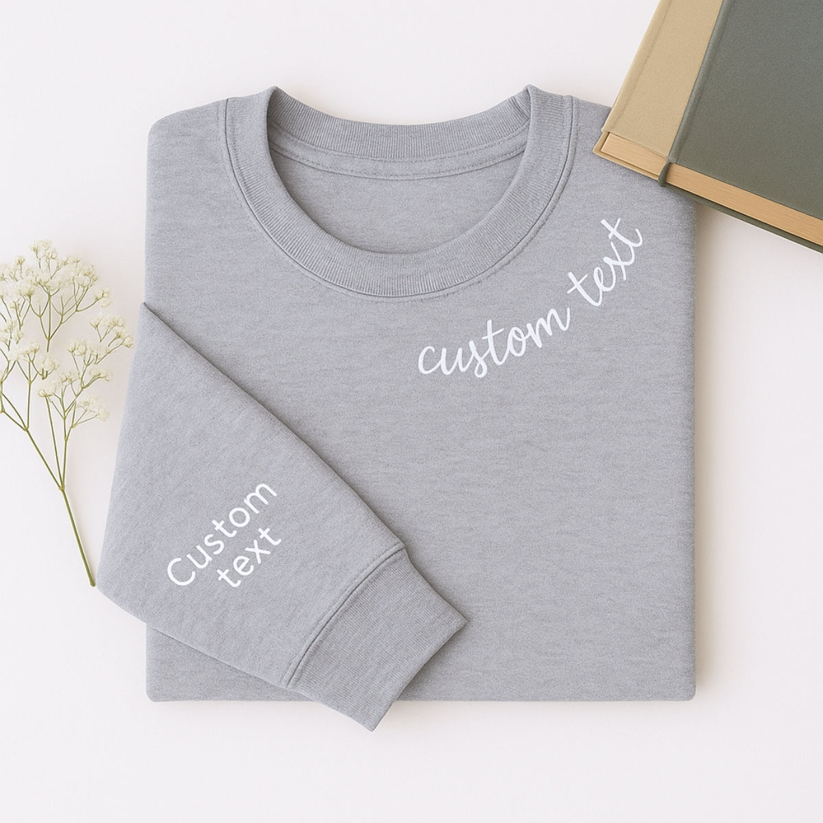 Custom Neckline Text Sweatshirt - Personalized Script Embroidered Pullover - Elegant Name Gift