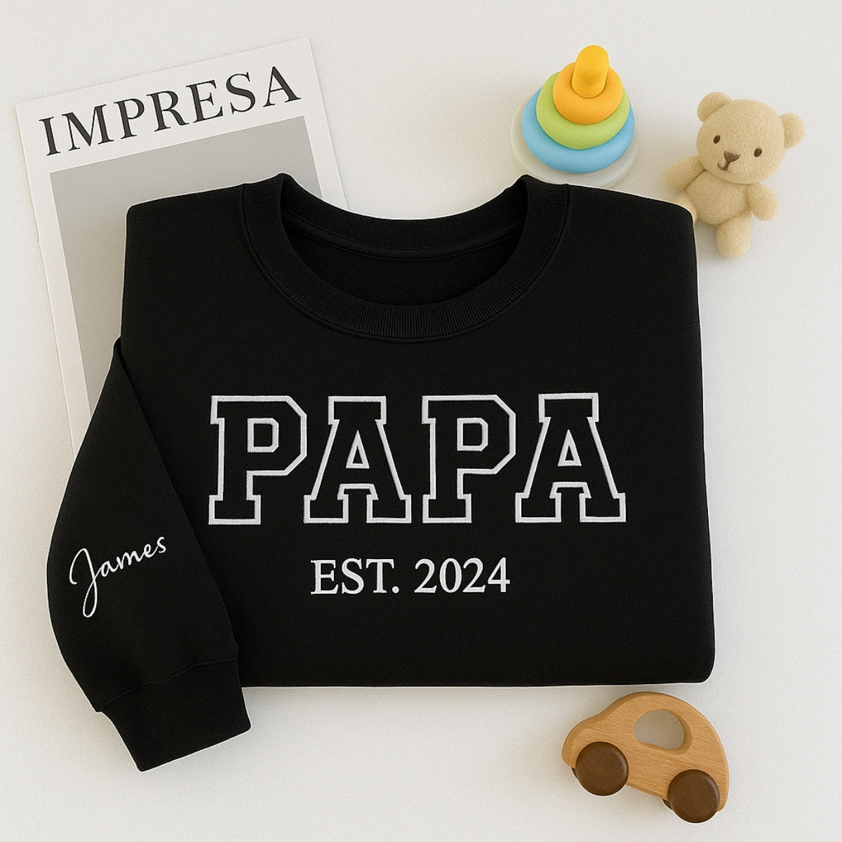 Custom Papa EST Hoodie - Varsity Style Embroidered - Perfect New Grandpa Gift