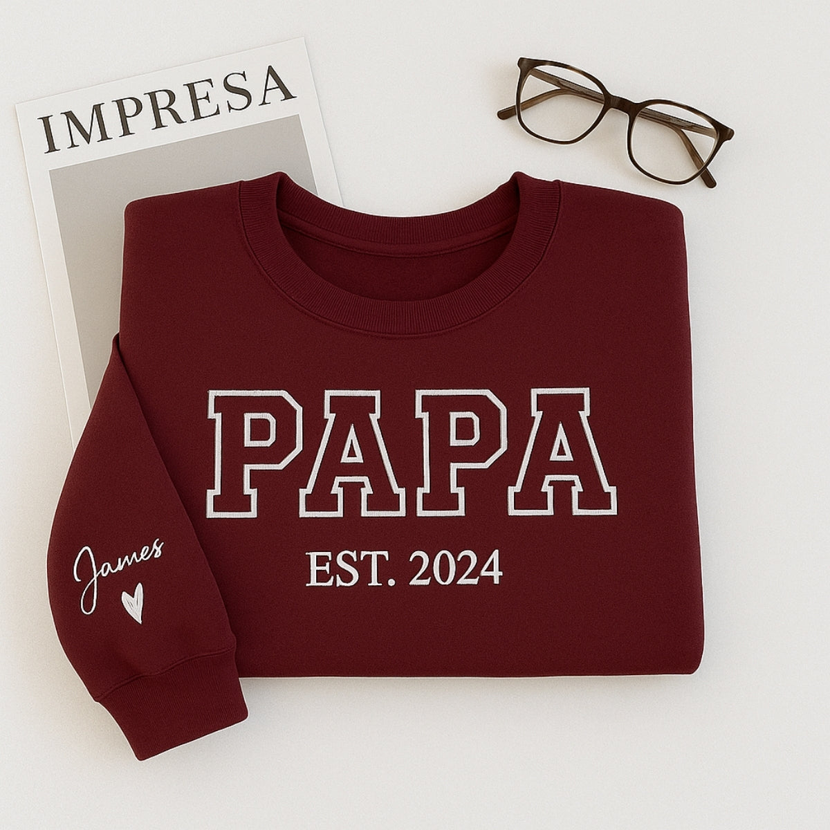 Custom Papa EST Hoodie - Varsity Style Embroidered - Perfect New Grandpa Gift