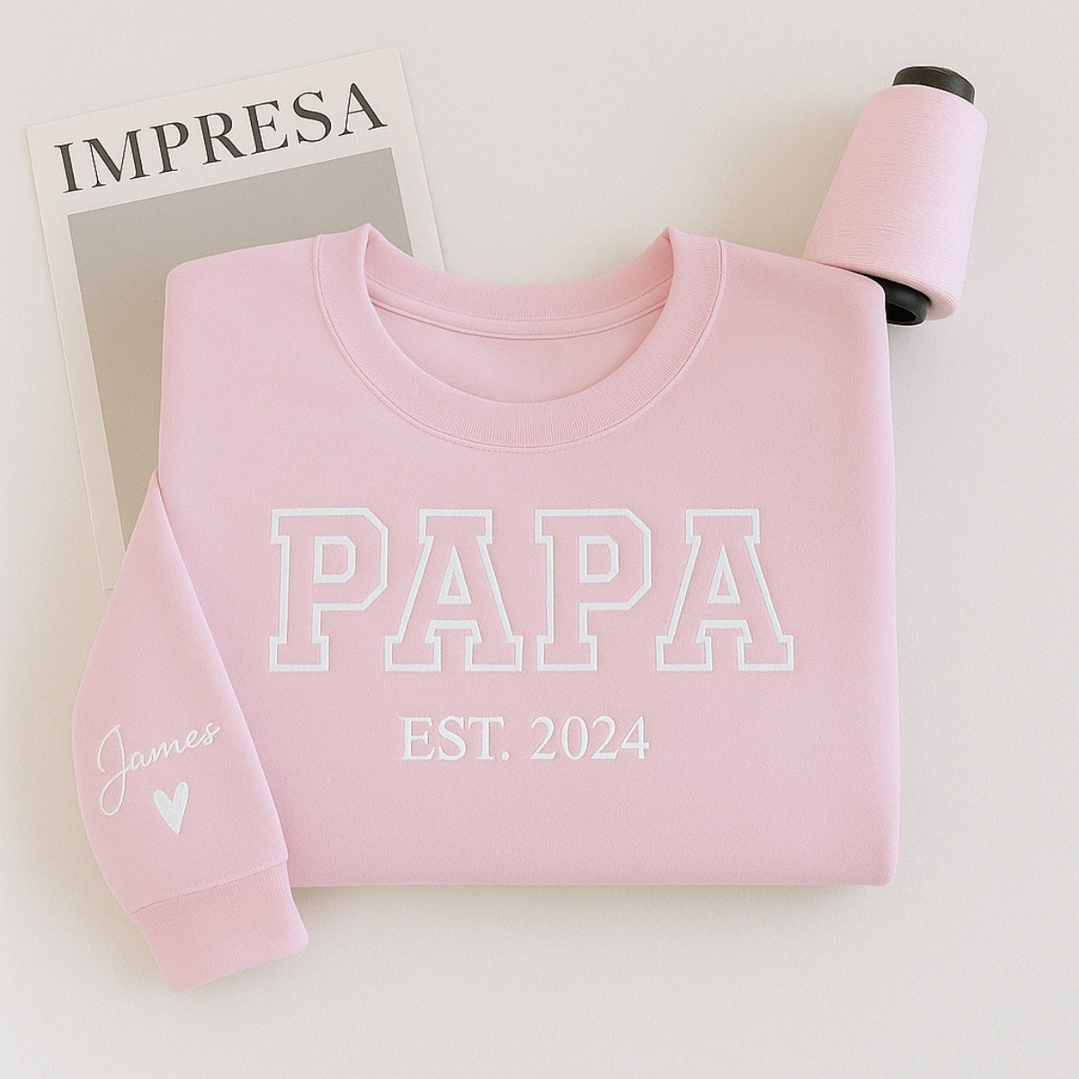 Custom Papa EST Hoodie - Varsity Style Embroidered - Perfect New Grandpa Gift