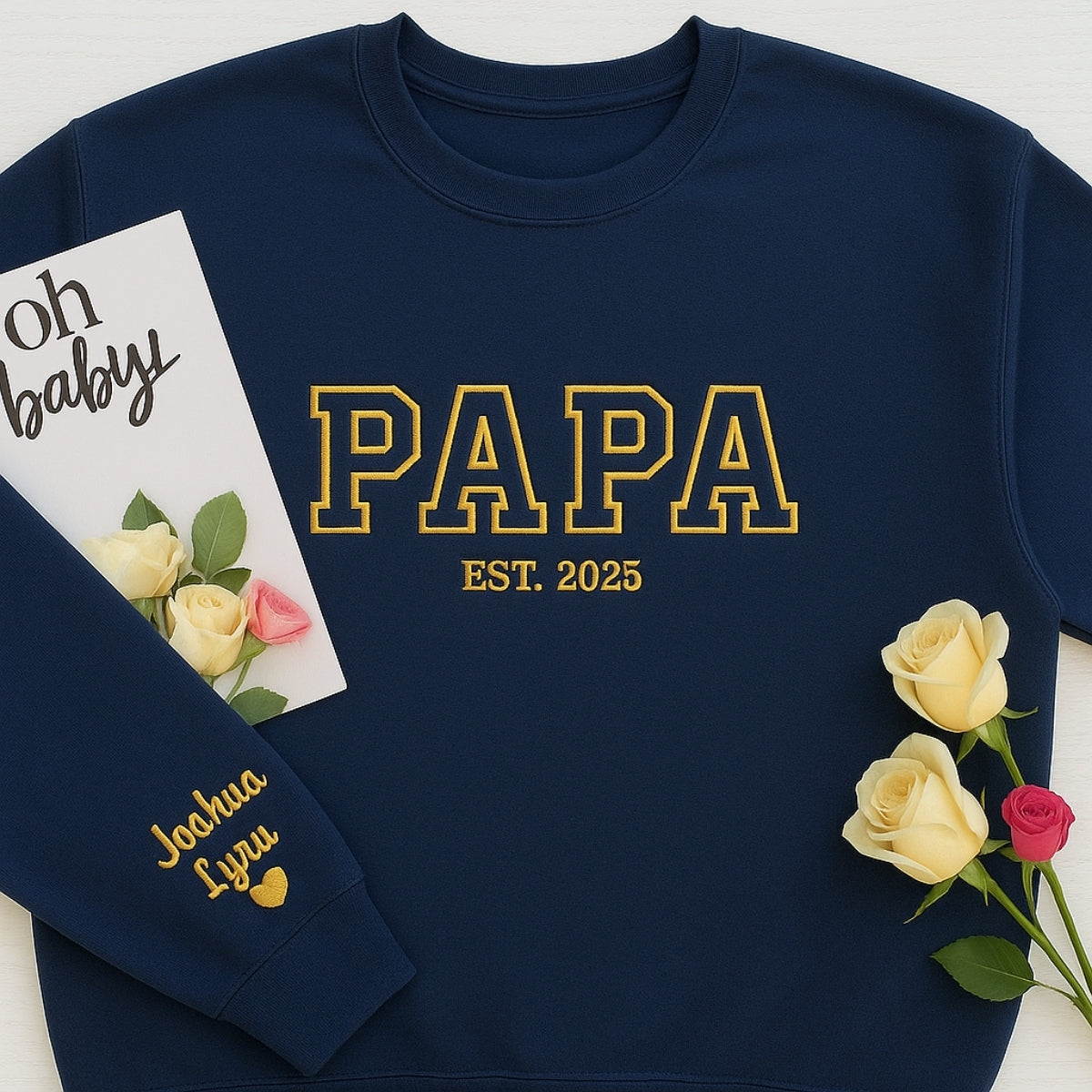 Custom Papa EST Hoodie - Varsity Style Embroidered - Perfect New Grandpa Gift