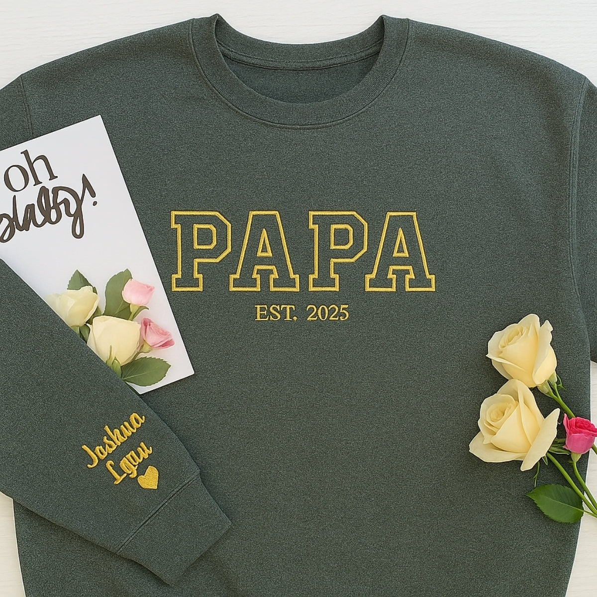 Custom Papa EST Hoodie - Varsity Style Embroidered - Perfect New Grandpa Gift