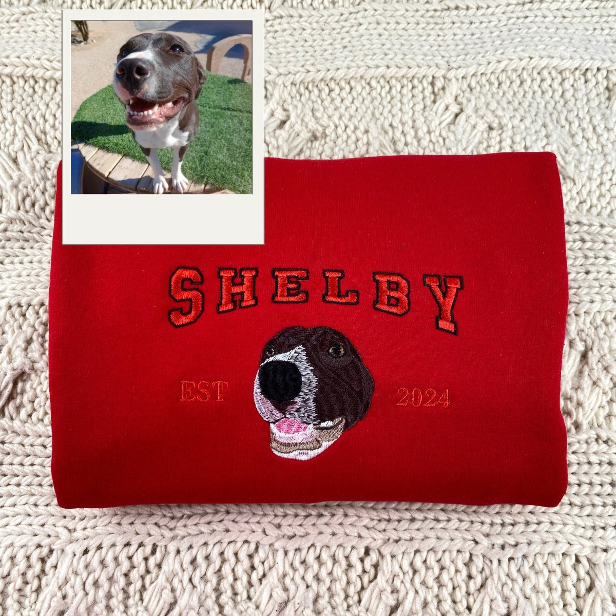 Custom Pet Memorial Hoodies - Dog Portrait Embroidery Varsity Style - Perfect Dog Lover Gift