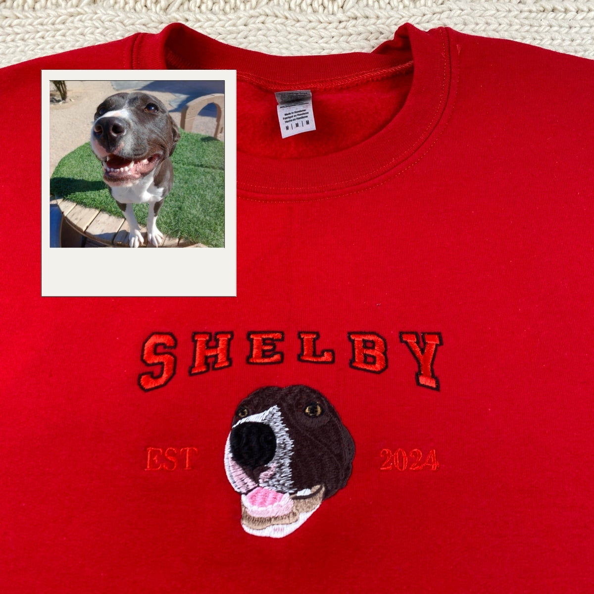 Custom Pet Memorial Hoodies - Dog Portrait Embroidery Varsity Style - Perfect Dog Lover Gift