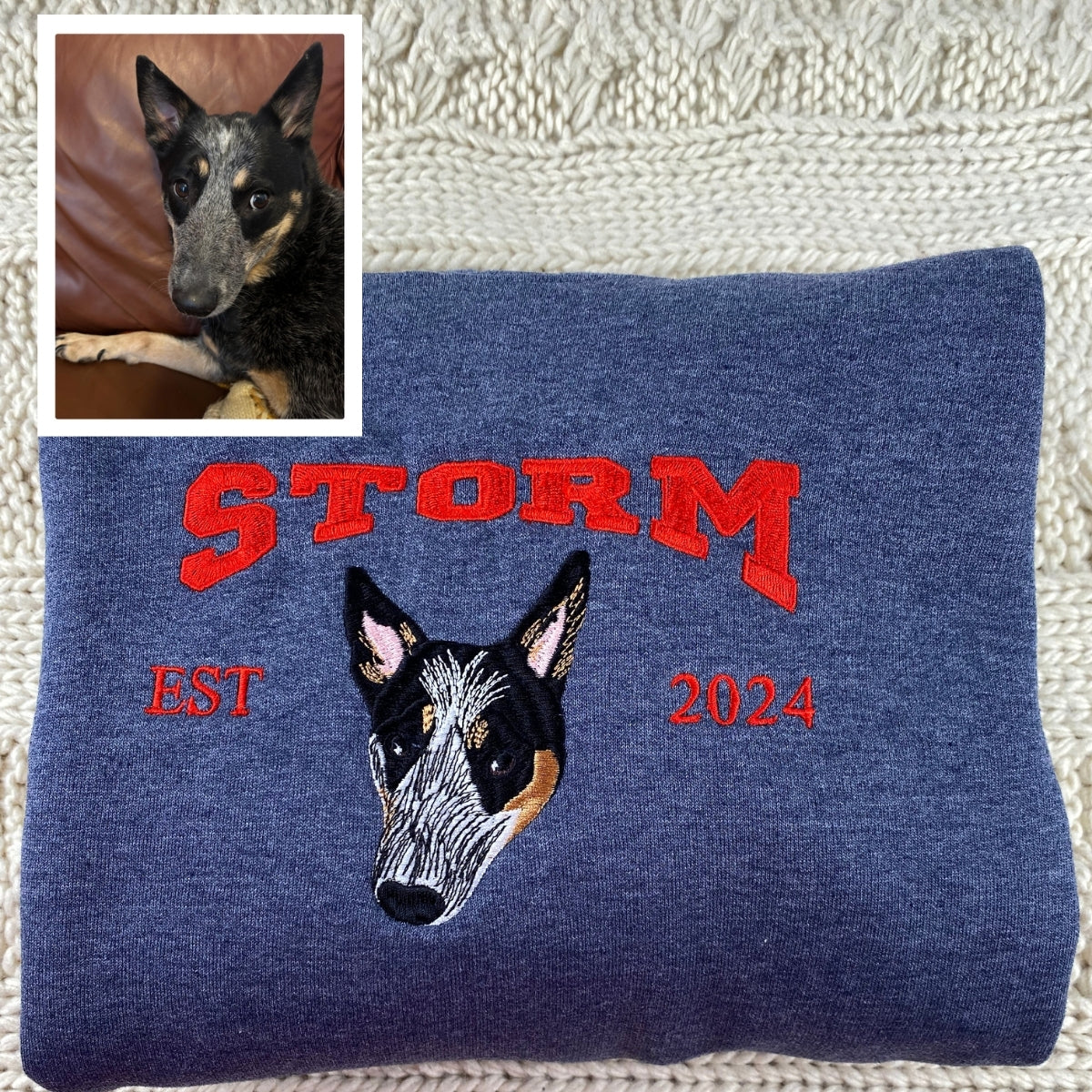 Custom Pet Memorial Hoodies - Dog Portrait Embroidery Varsity Style - Perfect Dog Lover Gift