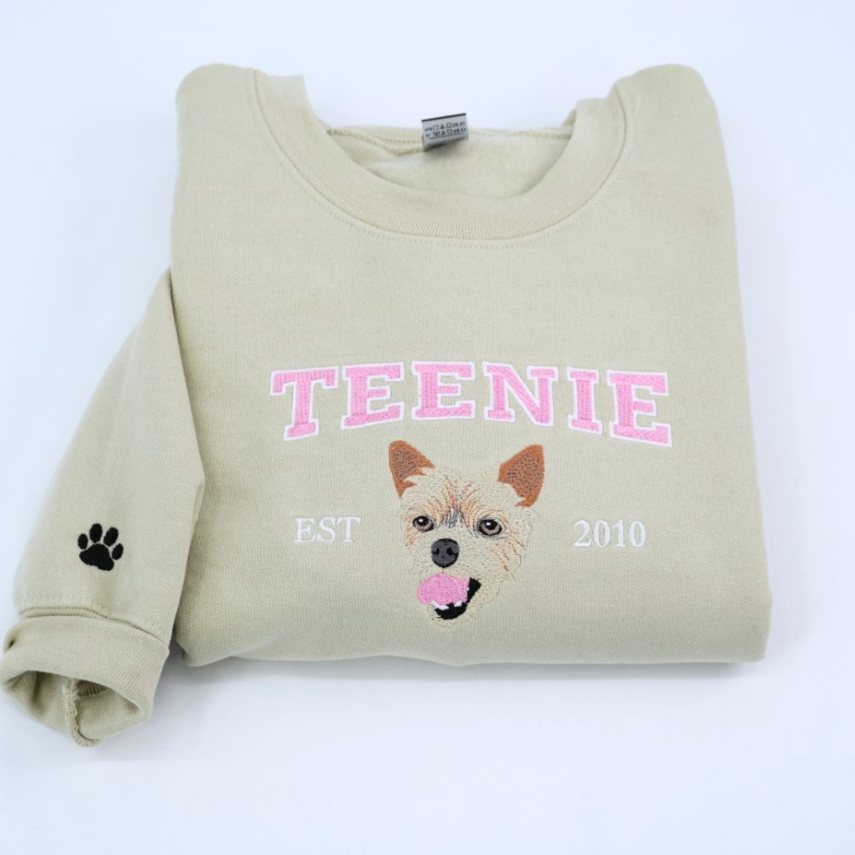 Custom Pet Name Sweatshirts - Dog Portrait Varsity Style Embroidered Sweaters - Dog Lover Gift
