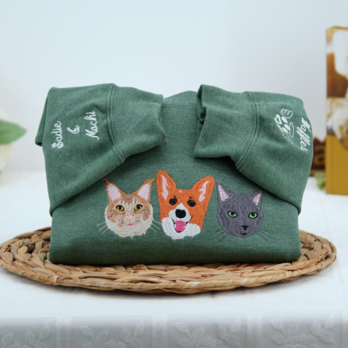 Custom Pet Portrait Hoodies - Any Pet Face Embroidered Sweatshirts - Personalized Pet Parent Gift