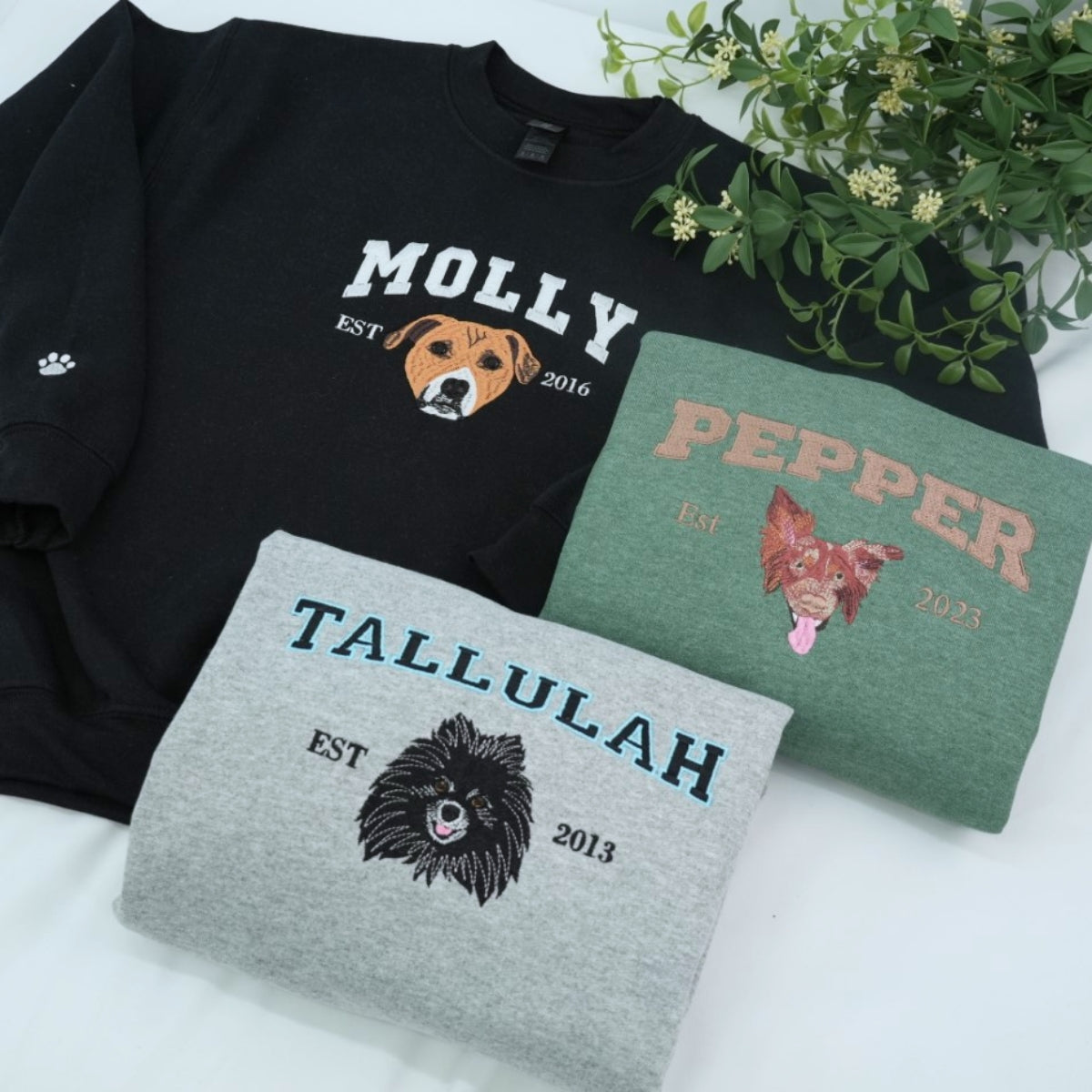 Custom Pet Portrait Hoodies - Varsity Style Dog Cat Face Embroidered Sweatshirts with Names - Premium Pet Lover Gift