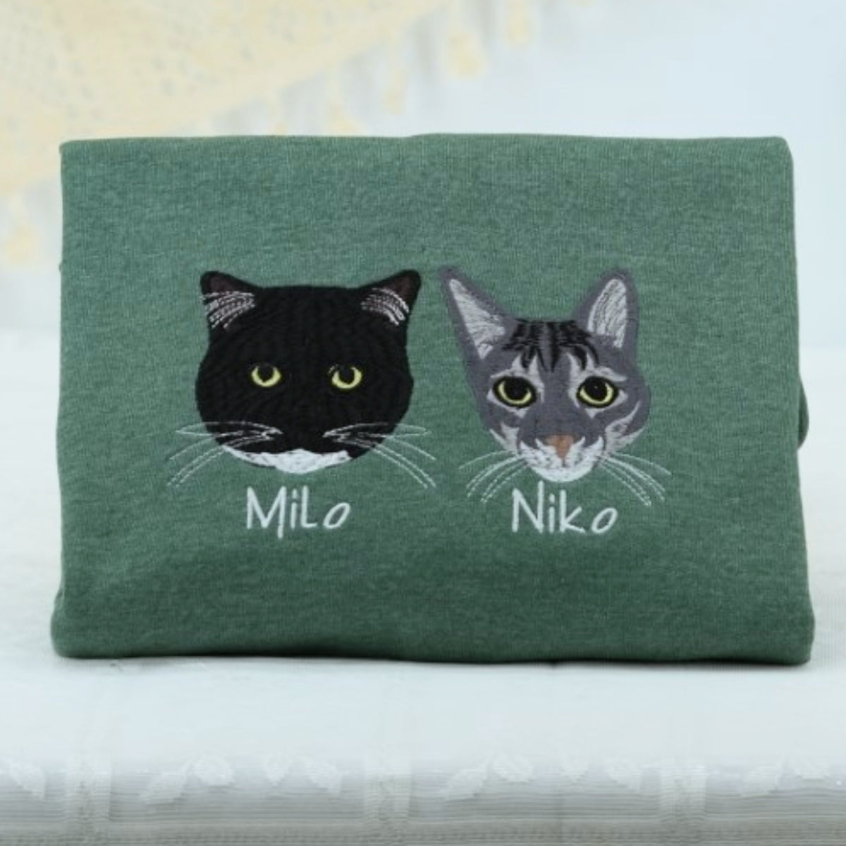 Custom Pet Portrait Hoodies | Cat Name Embroidered