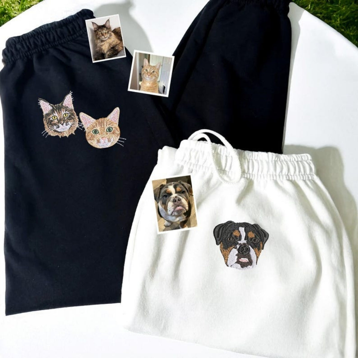 Custom Pet Portrait Sweatpants - Dog Cat Face Embroidered Sweatpants - Premium Pet Parent Gift