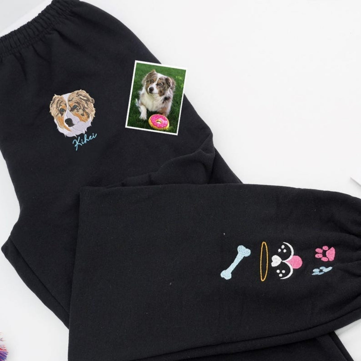 Custom Pet Portrait Sweatpants - Dog Cat Face Embroidered Sweatpants - Premium Pet Parent Gift