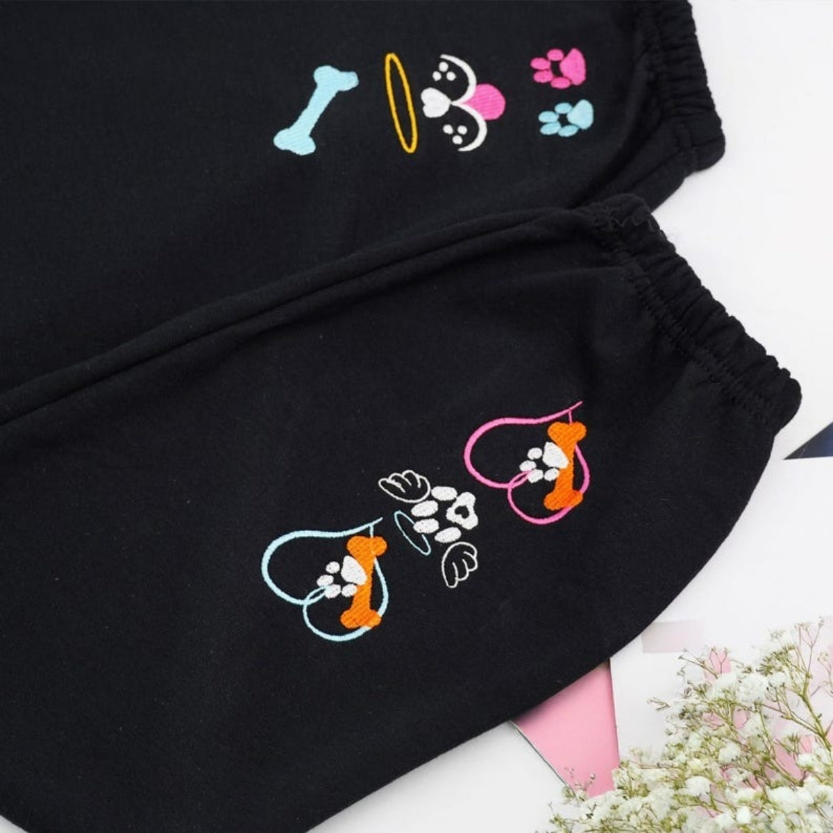 Custom Pet Portrait Sweatpants - Dog Cat Face Embroidered Sweatpants - Premium Pet Parent Gift
