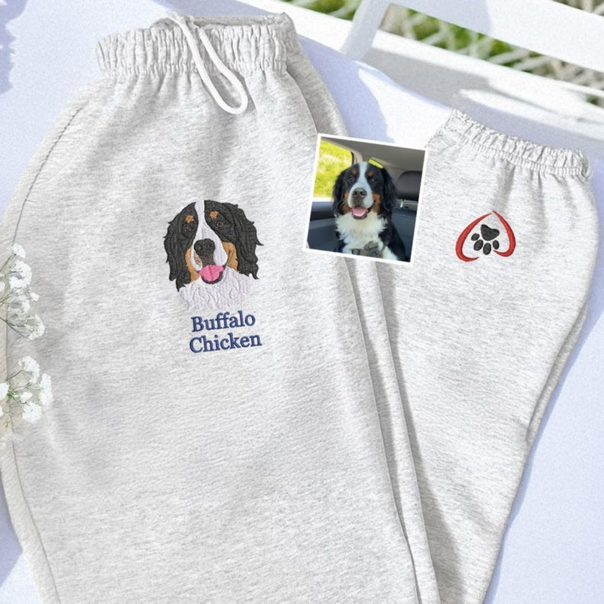 Multi Pet Portrait Sweatpants - Custom Dog Names Embroidered Sweatpants - Premium Pet Family Gift