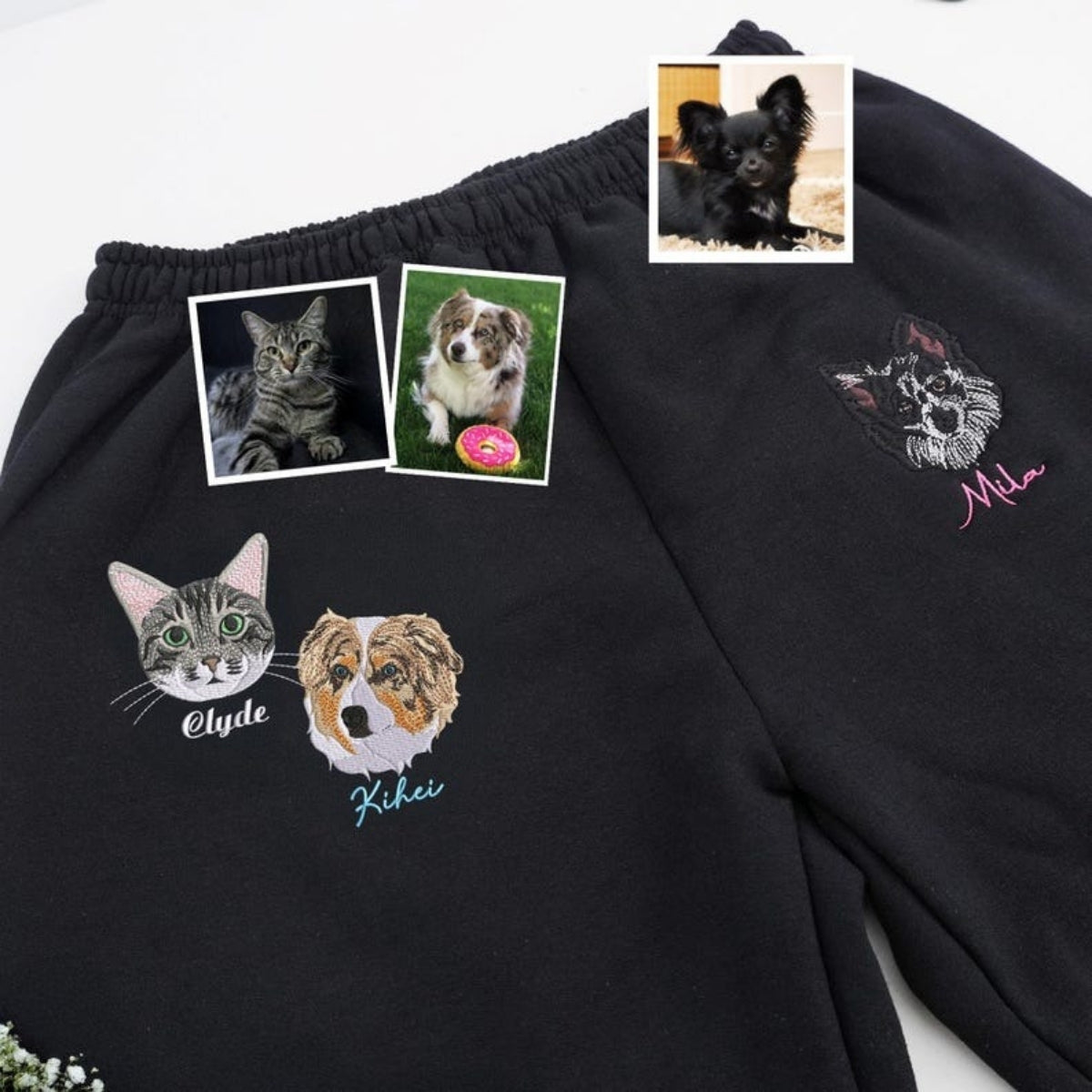 Individuell bestickte Engel- und Dämonenkatze-Kapuzenpullover für Paare