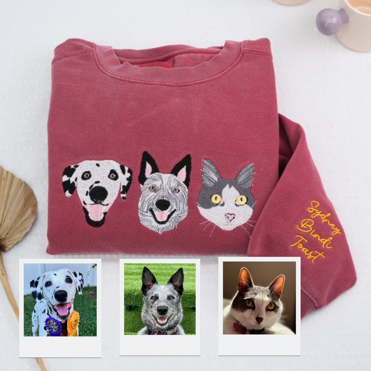 Custom Pet Portrait Sweatshirt - Dog & Cat Mom Embroidered Hoodie - Personalized Pet Parent Gift"