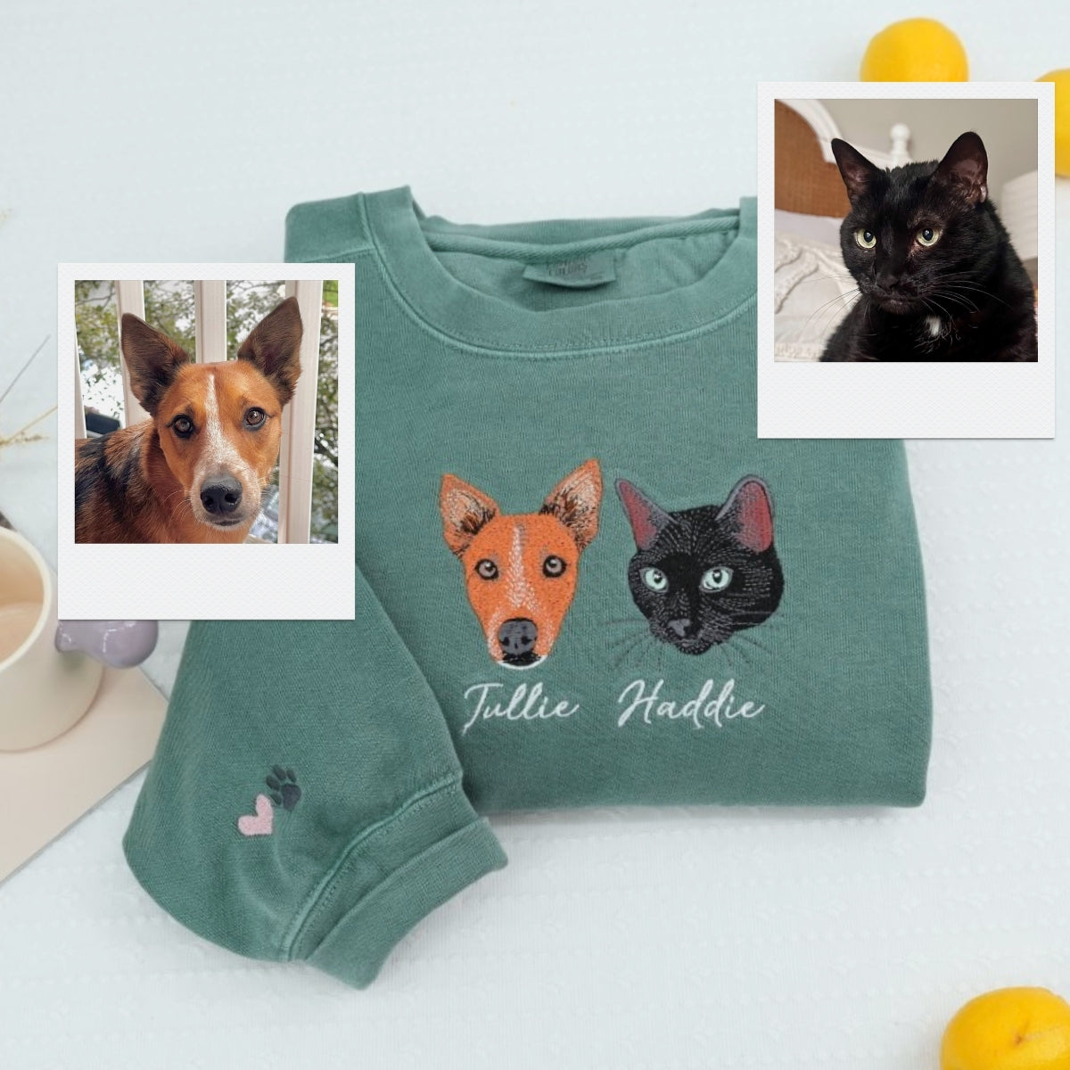 Custom Pet Portrait Sweatshirt - Dog & Cat Mom Embroidered Hoodie - Personalized Pet Parent Gift"
