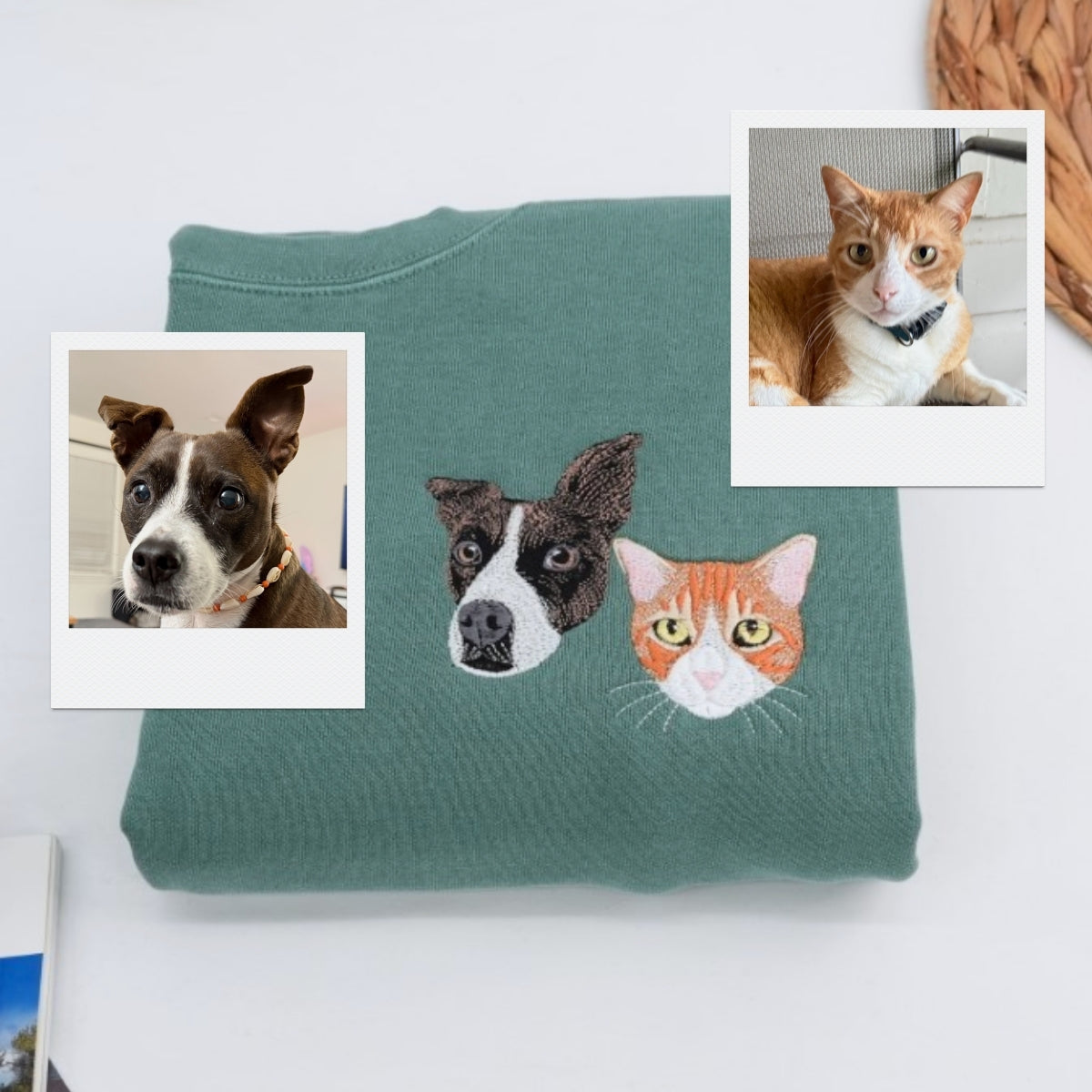 Custom Pet Portrait Sweatshirt - Dog & Cat Mom Embroidered Hoodie - Personalized Pet Parent Gift"