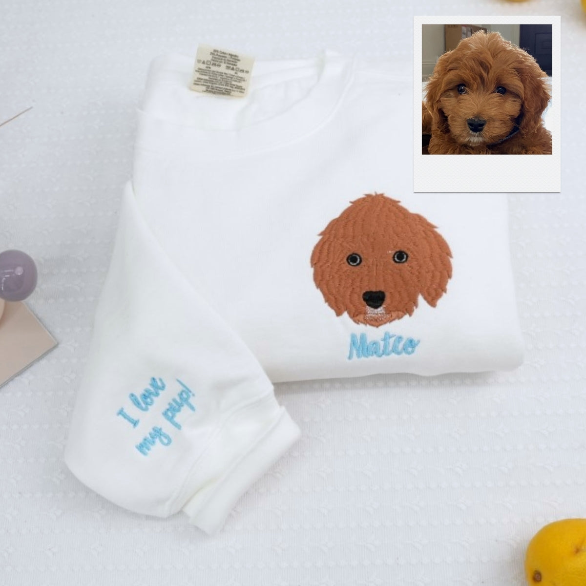 Custom Pet Portrait Sweatshirt - Dog & Cat Mom Embroidered Hoodie - Personalized Pet Parent Gift"