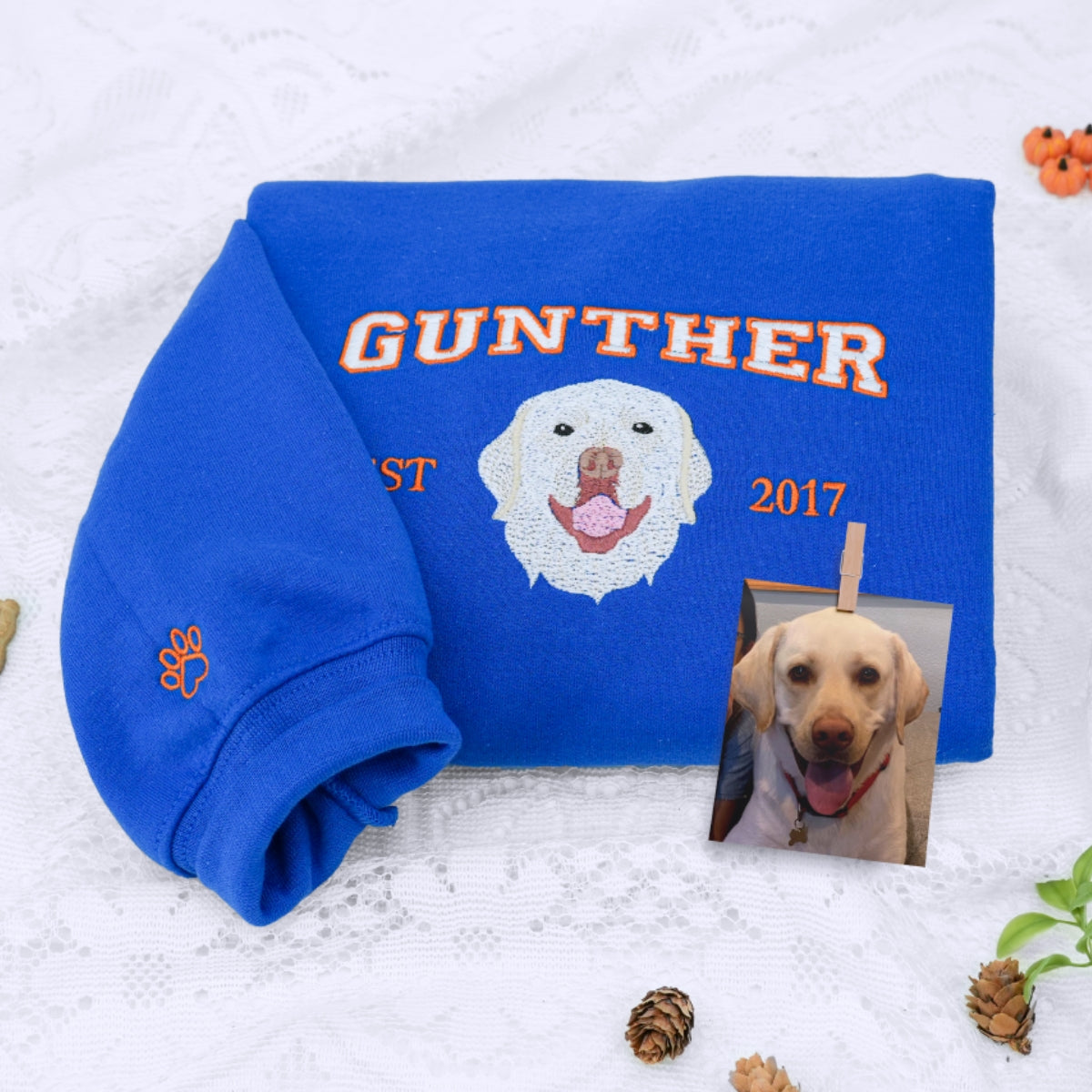 Custom Pet Portrait Sweatshirts - Dog Name Varsity EST Embroidered Shirts - Dog Lover Gift