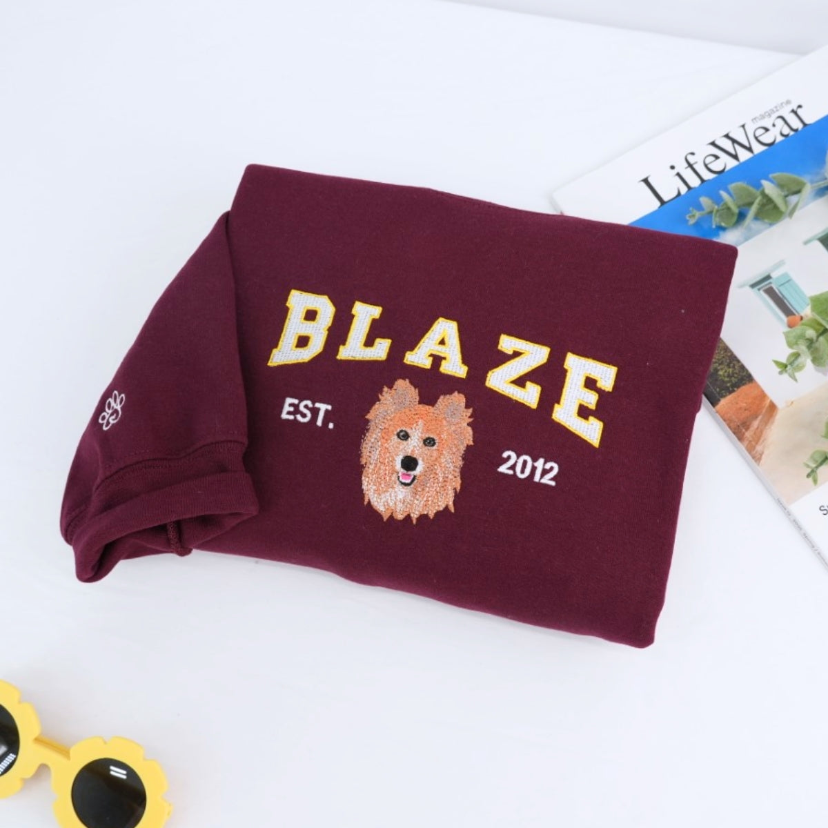 Custom Pet Portrait Sweatshirts - Dog Name Varsity EST Embroidered Shirts - Dog Lover Gift