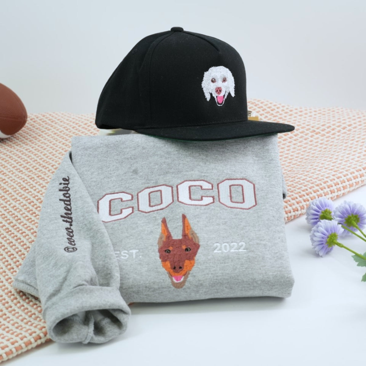 Custom Pet Portrait Sweatshirts - Dog Name Varsity EST Embroidered Shirts - Dog Lover Gift