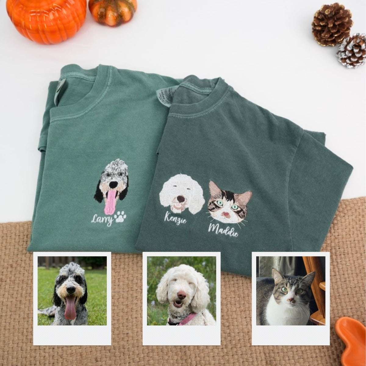 Custom Pet Portrait T-Shirts - Dog & Cat Face Embroidered Shirts - Personalized Pet Parent Gift