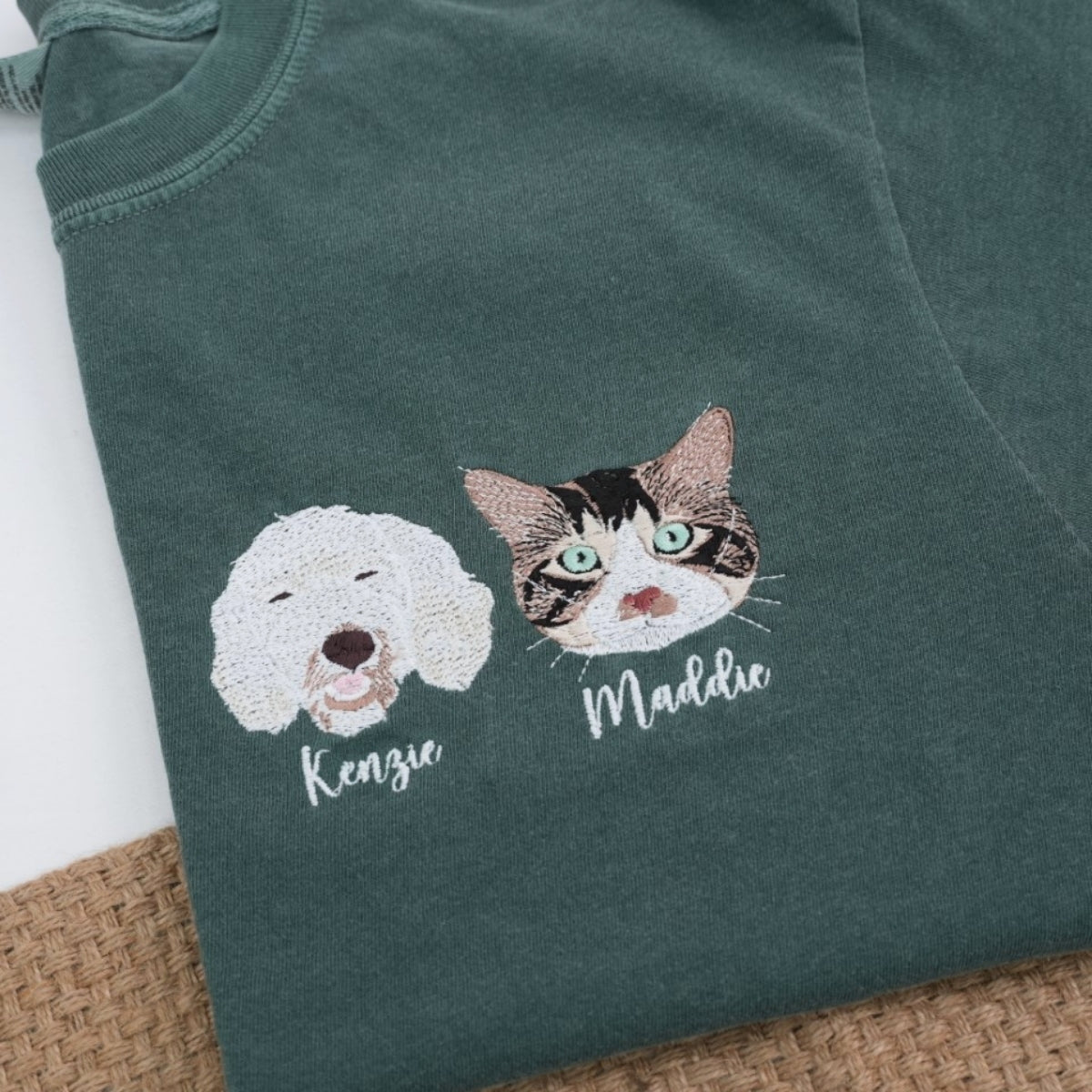 Custom Pet Portrait T-Shirts - Dog & Cat Face Embroidered Shirts - Personalized Pet Parent Gift