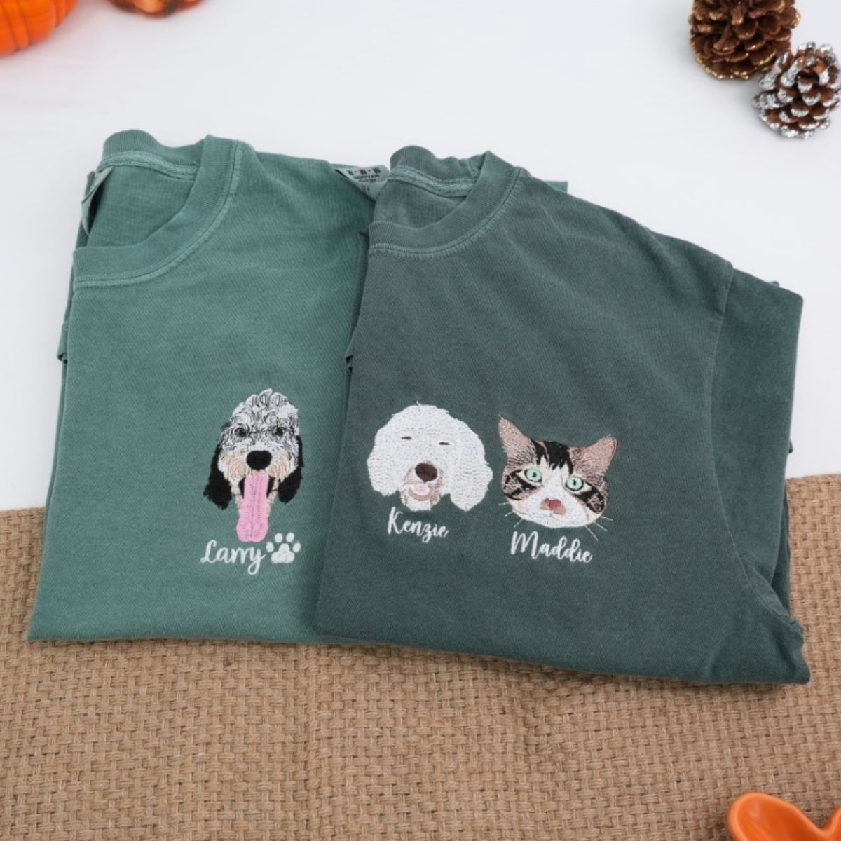 Custom Pet Portrait T-Shirts - Dog & Cat Face Embroidered Shirts - Personalized Pet Parent Gift