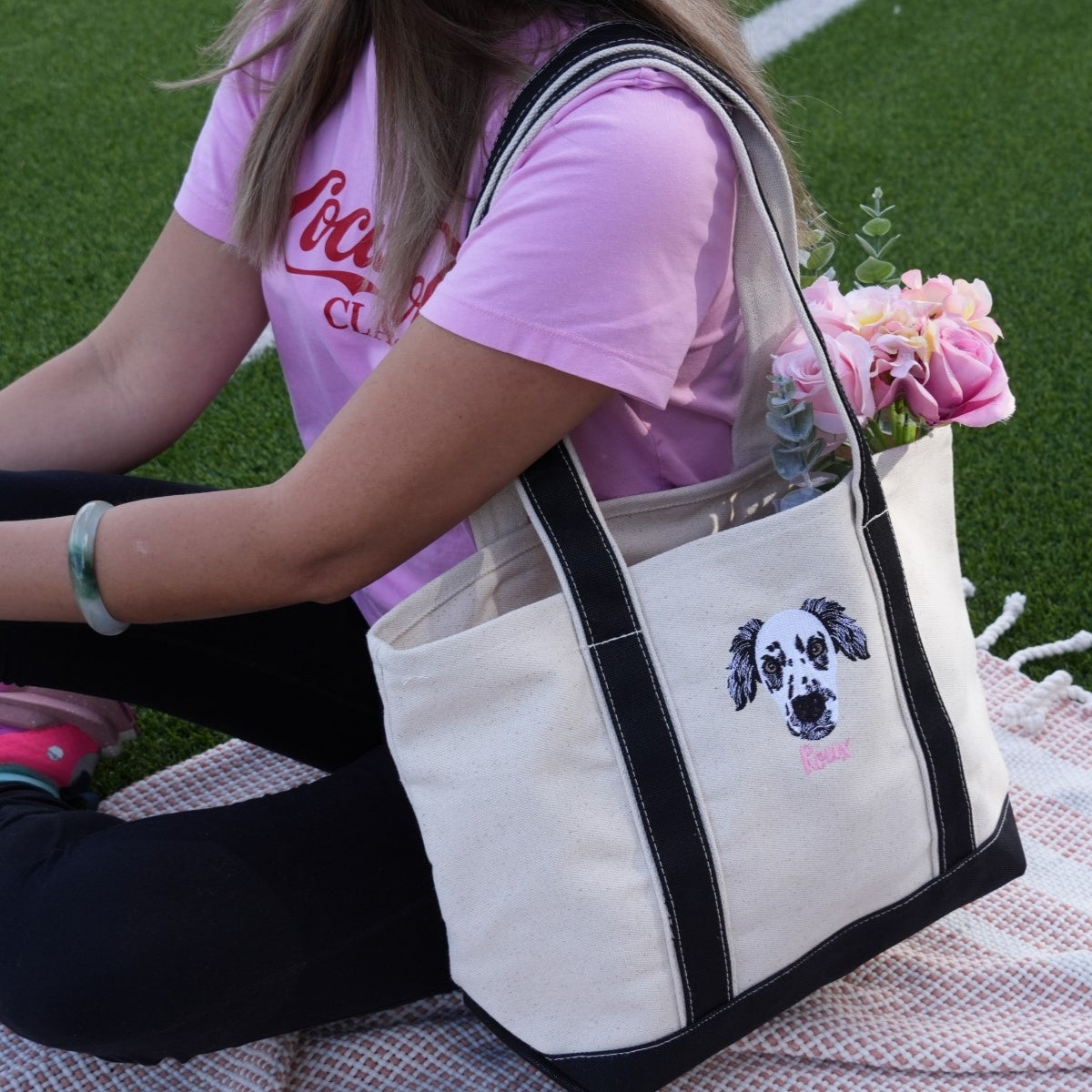 Custom Doodle Portrait Tote Bags - Dog Face Embroidered Canvas Bag - Precious Pet Memorial Gift