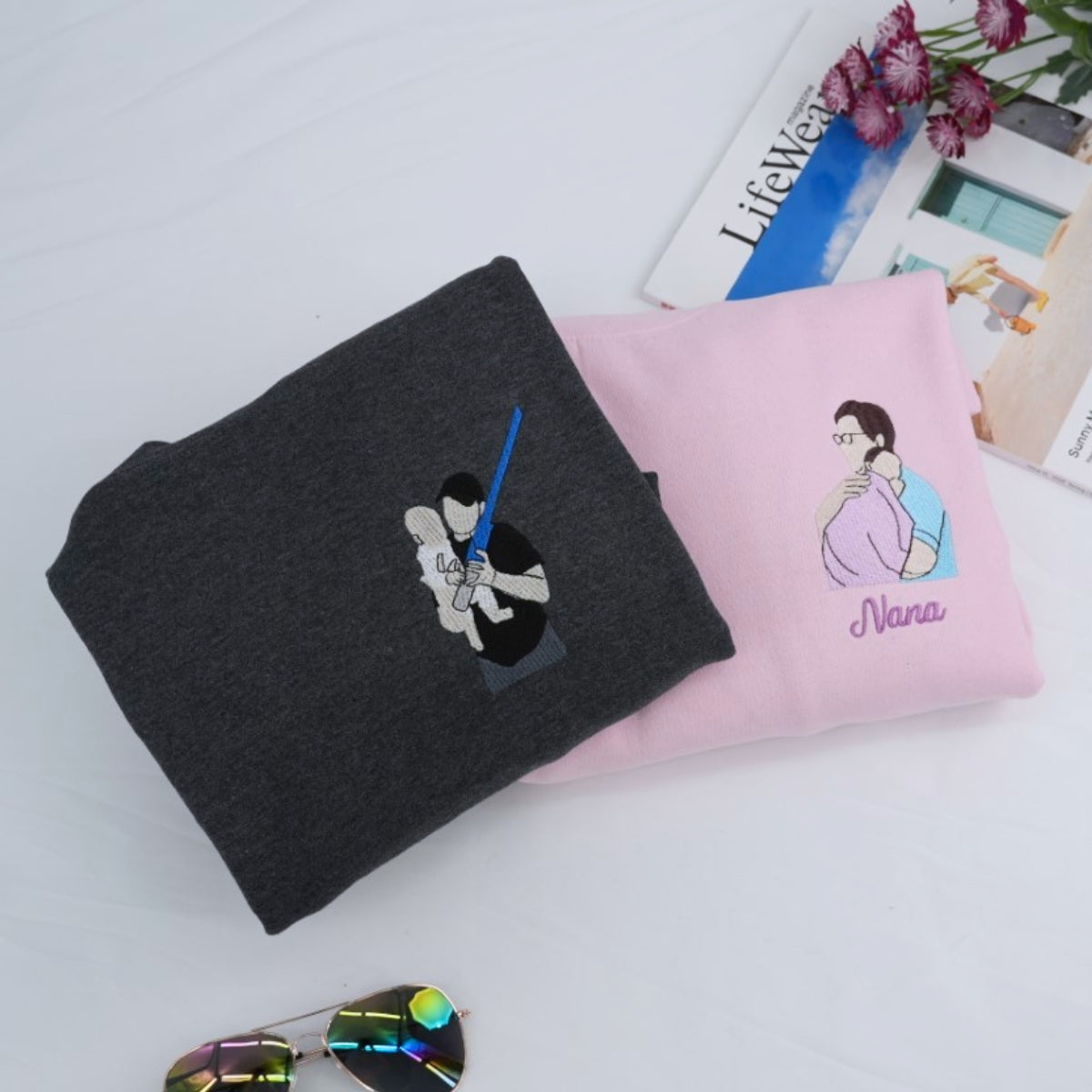 Custom Photo Portrait Dad Hoodies - Father Baby Embroidered From Your Photo - Premium Custom Father's Day Gift