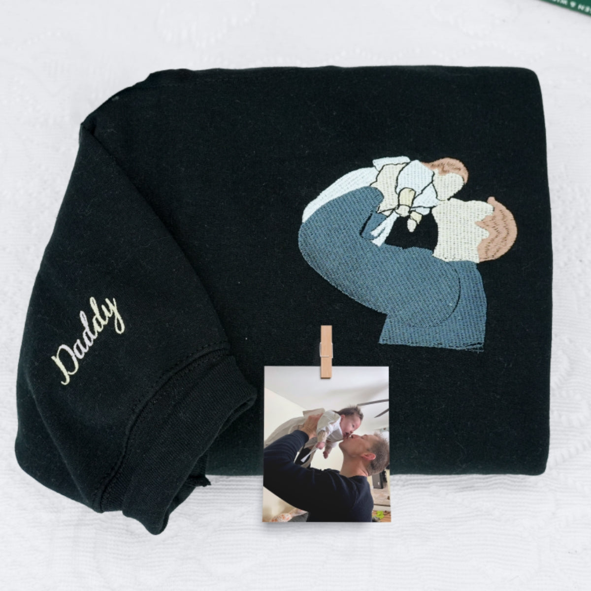 Custom Photo Portrait Dad Hoodies - Father Baby Embroidered From Your Photo - Premium Custom Father's Day Gift