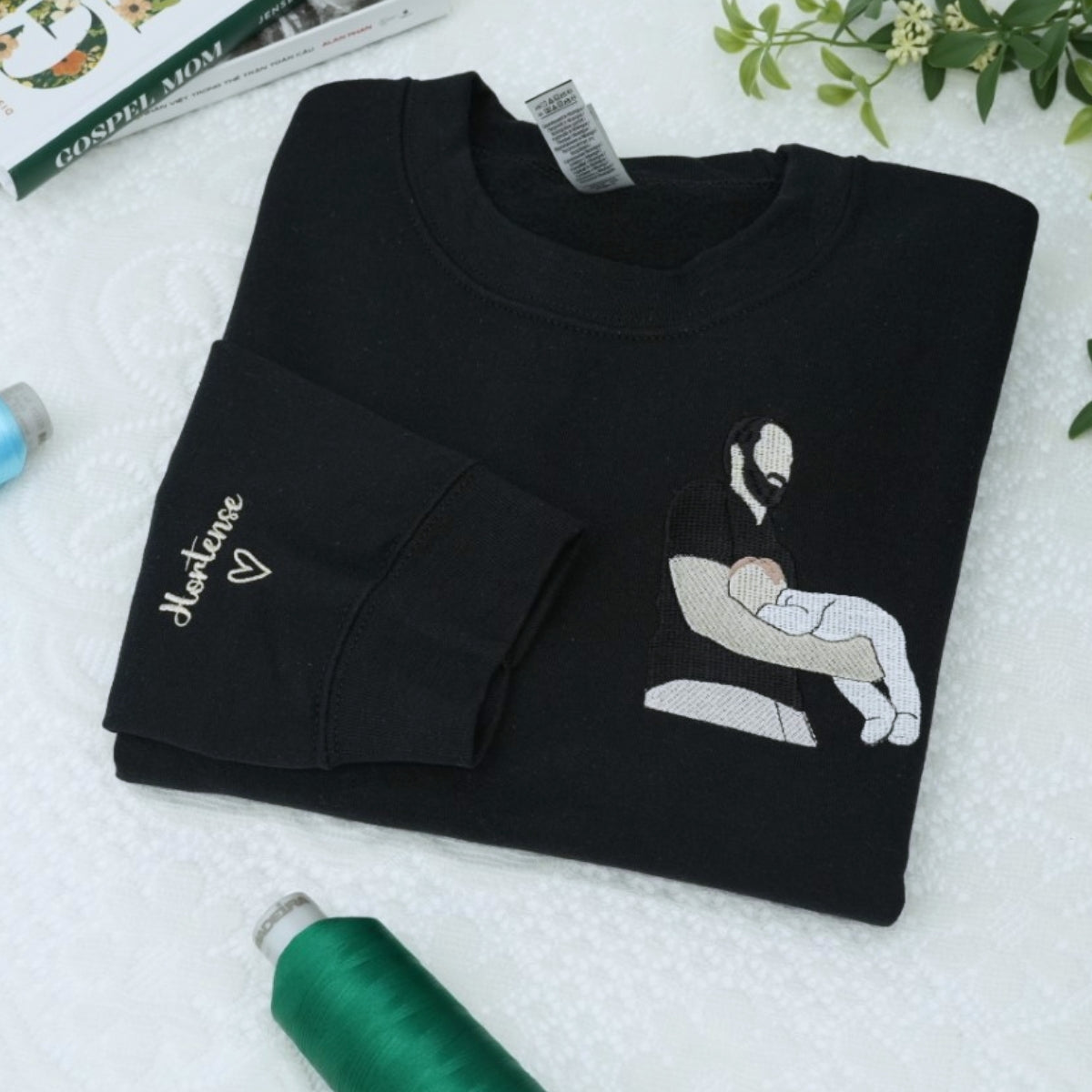Custom Photo Portrait Dad Hoodies - Father Baby Embroidered From Your Photo - Premium Custom Father's Day Gift