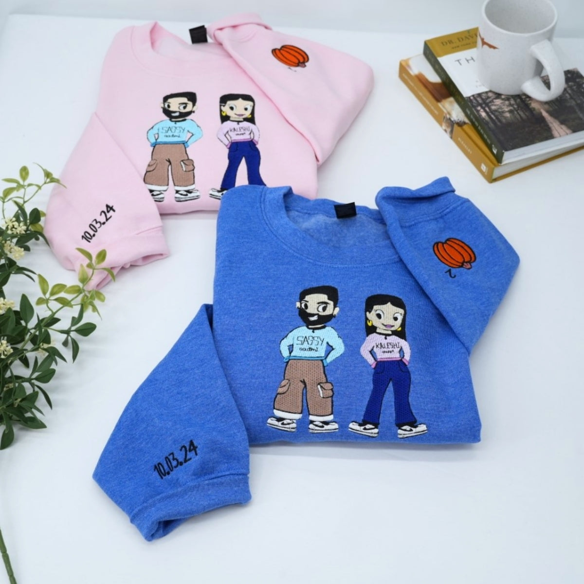 Sweats à capuche assortis brodés personnalisés avec ange et chat démon pour couples